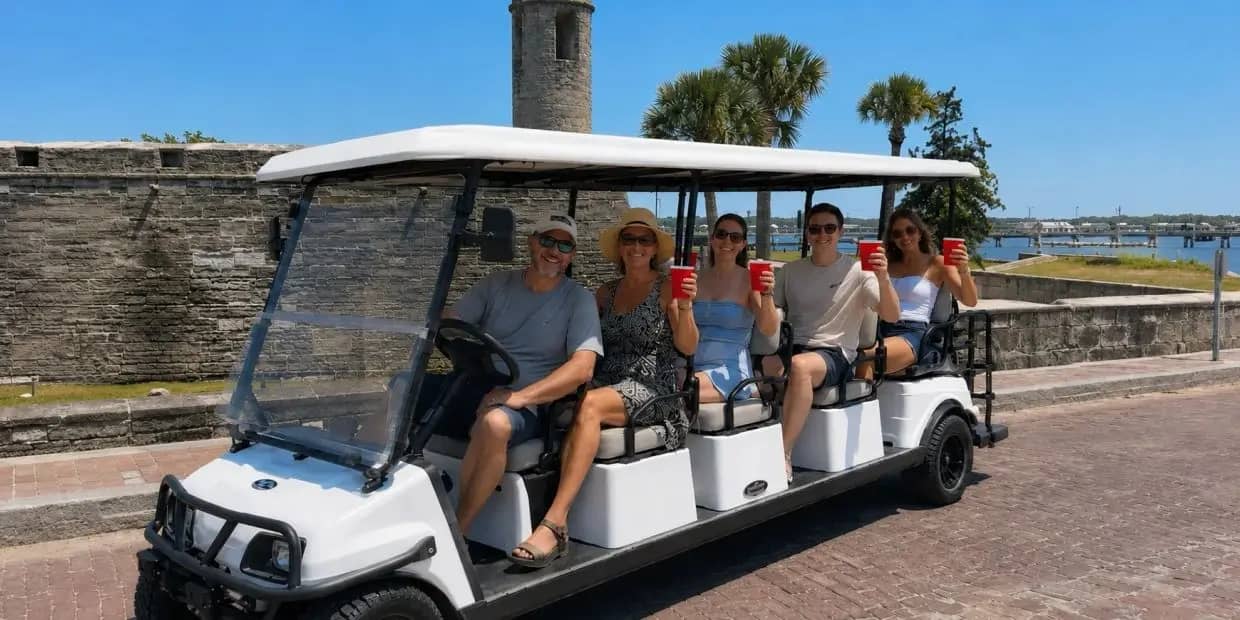 Guests cheering on an Old City Shuttle golf cart tour